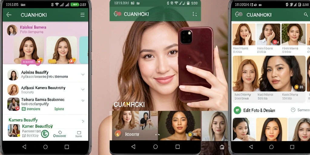 Tampilan antarmuka aplikasi CUANHOKI dengan berbagai fitur Kamera Beautify.