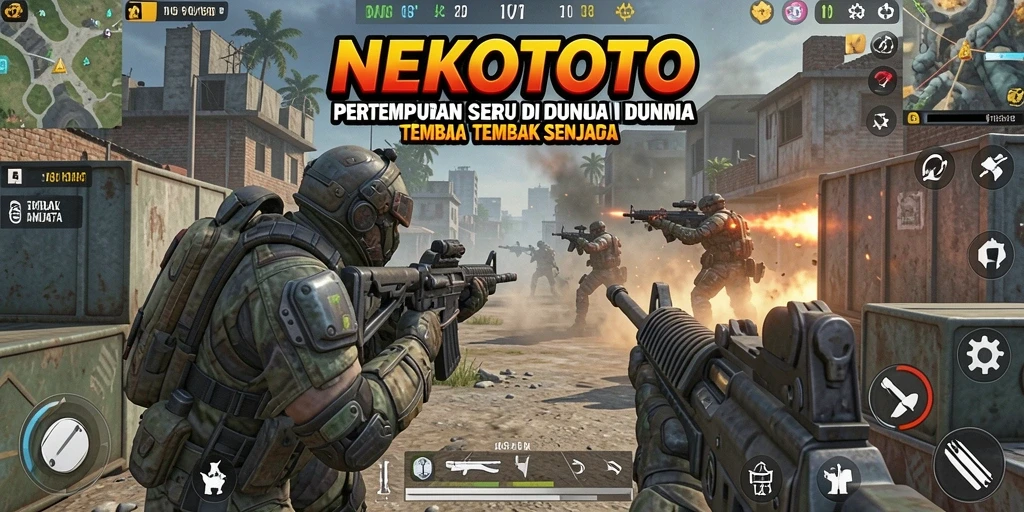 Antarmuka NEKOTOTO yang memukau dengan aksi tembak-menembak yang seru.