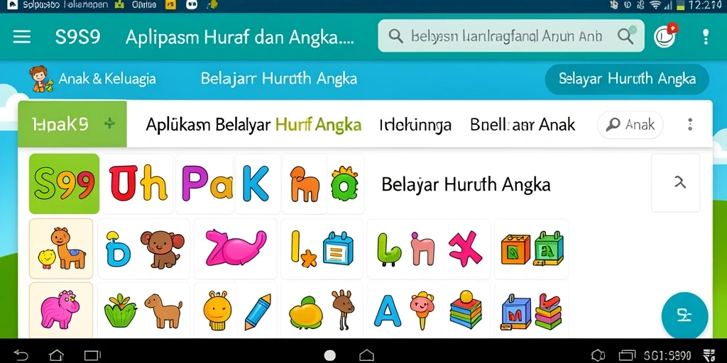 Antarmuka S9S9 yang cerah dan interaktif untuk belajar huruf dan angka.