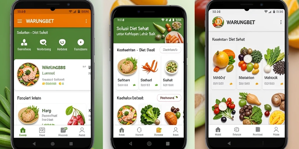 Antarmuka aplikasi WARUNGBET untuk diet sehat yang menarik.